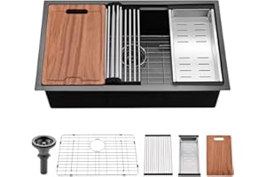 30 Inch Black Undermount Workstation Kitchen Sink -Bokaiya 30x19 Undermount Kitchen Sink Black Stainless Steel Workstation Sink 16 Gauge Deep Single Bowl Kitchen Sink with Accessories