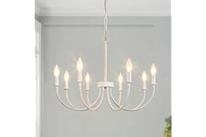 Rviezza French Country Chandelier, 8-Light Antique White Farmhouse Chandelier for Dining Room, Candle Hanging Pendant Light for Kitchen Living Room Bedroom Foyer Entryway