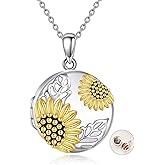 POPLYKE Sunflower Flower Picture Photo Locket Pendant Necklace for Women Sterling Silver Anniversary Birthday Jewelry Gifts for Women Mom Wife