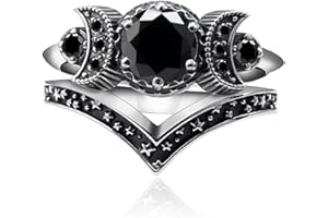 Fuqimanman2020 Wicca Pagan Triple Moon Godness Band Ring Set Purple Crystal Cresent for Women Wedding Engagement Promise Jewelry