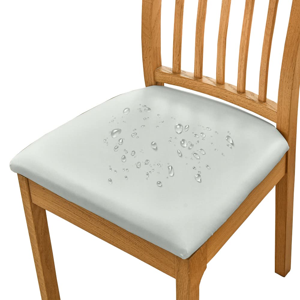 Bestenrose Dining Chair Covers for Set of 6 Waterproof Seat Slipcover PU leather Seat Covers for Dining Room kitchen Chairs Removable Chair Seat Cushion Cover with Fixing Buckle