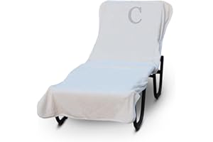 BC BARE COTTON Luxury Hotel & Spa Monogrammed Pool Chaise Lounge Cover, Block Letter Embroidered - Extra Absorbent 100% Turkish Cotton- Soft Terry - Hotel-Style, Standard Size 90" X 29" - White - Silver Letter C