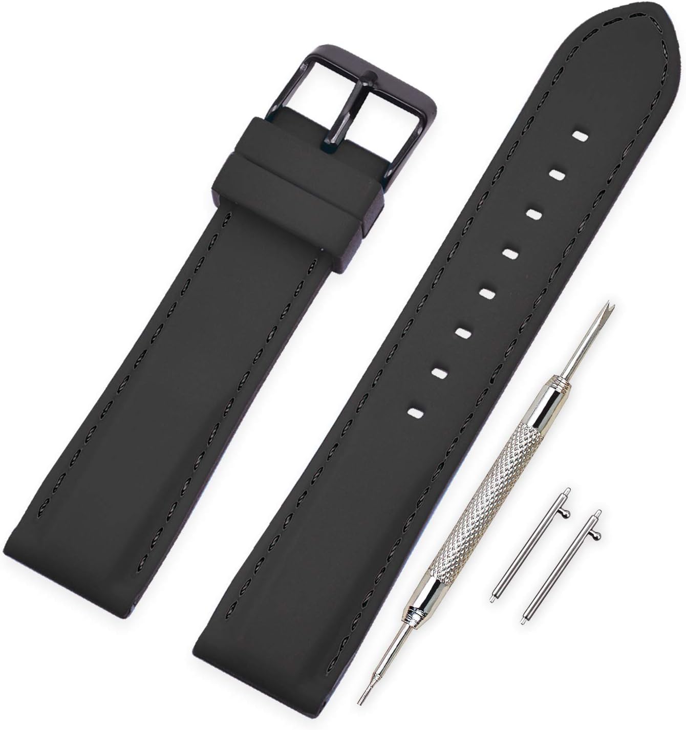 VINBANDSilicone Watch Strap Replacement with Quick Release Pins and Brushed Stainless Steel Buckle - 18, 20, 22, 24 mm Rubber Watch Band