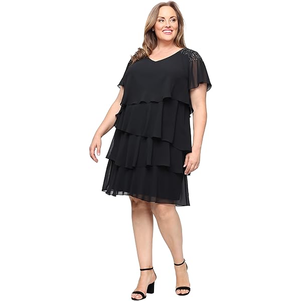 sl fashions embellished tiered chiffon dress Foil Chiffon Tiered Dress S.L. Fashions