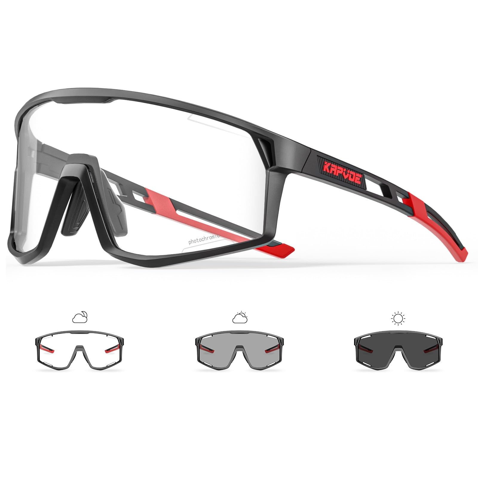 KAPVOE Photochromic Cycling Glasses Men Mountain Bike Sunglasses Women Clear MTB Sports Goggles Transition Bicycle Glasses Triathlon Running UV Protection Dark Gray