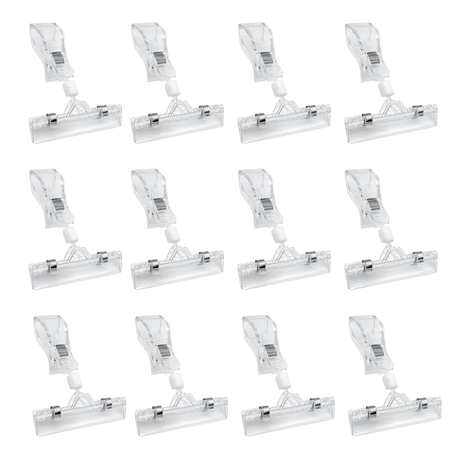 JJQHYC 12 Pcs Rotating Price Tag Display Clips Holder Clear Trademark Sign Clips Price Label Display Stand