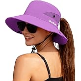 ZOORON Women's Ponytail Safari Sun Hat,Wide Brim UV Protection Outdoor Bucket Hat,Foldable Beach Summer Fishing Hat