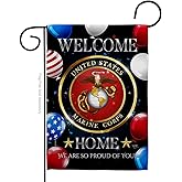 Welcome Home Marine Corp Garden Flag - Armed Forces Corps USMC Semper Fi United State American Military Veteran Retire Official - House Banner Small Yard Gift Double-Sided Made In USA 13 X 18.5
