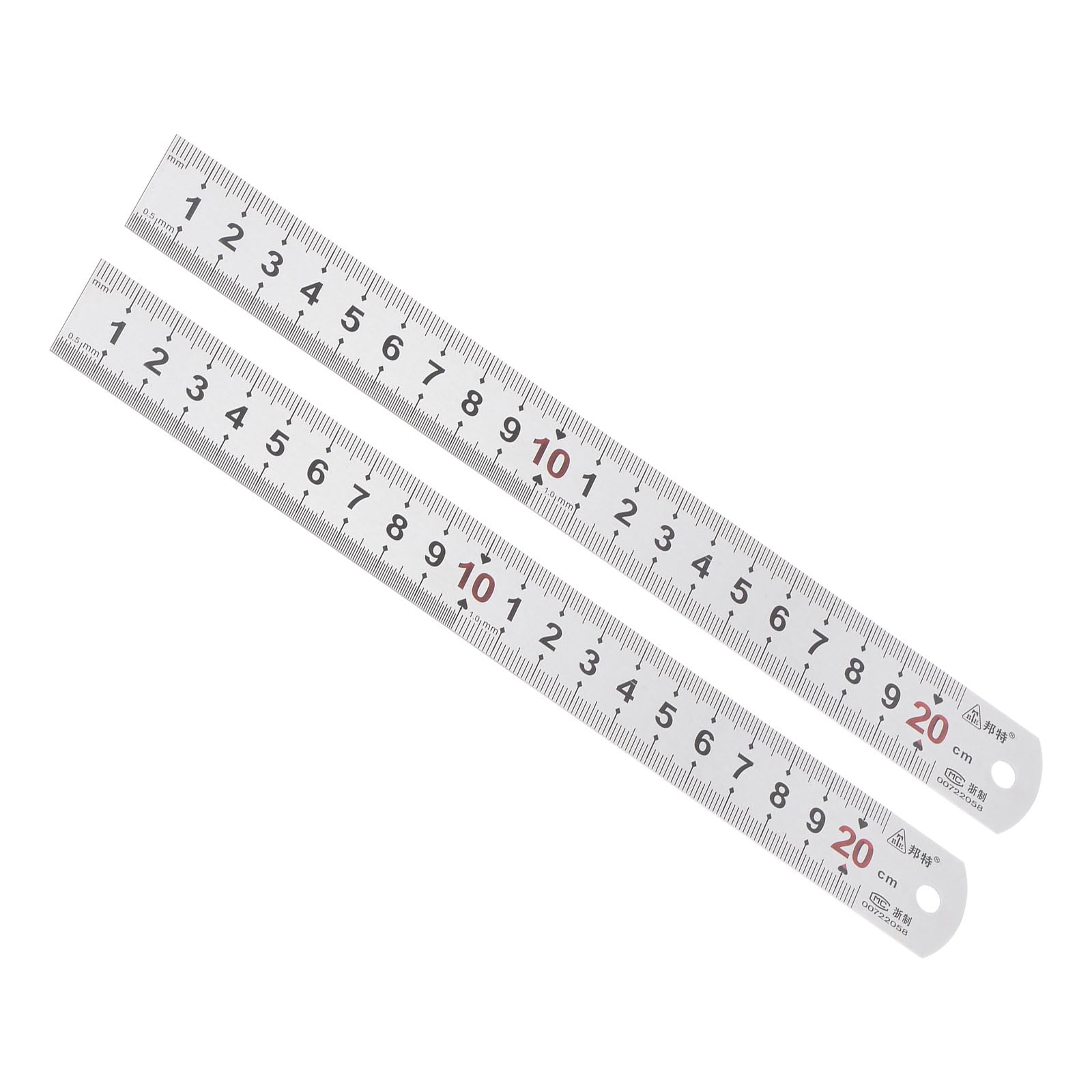 Kozelo 2pcs Stainless Steel Ruler - [20cm/8 Inch x 1 Inch] Double Reading Straight Edge Metal Measuring Tools for Architectural Design Use