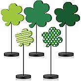 Wenqik 5 Pcs St Patrick's Day Decorations Irish Wood Shamrock Tabletop Decor Green Lucky Clover Block Sign Tall Standing Freestanding St Patricks Centerpiece for Table Home Party