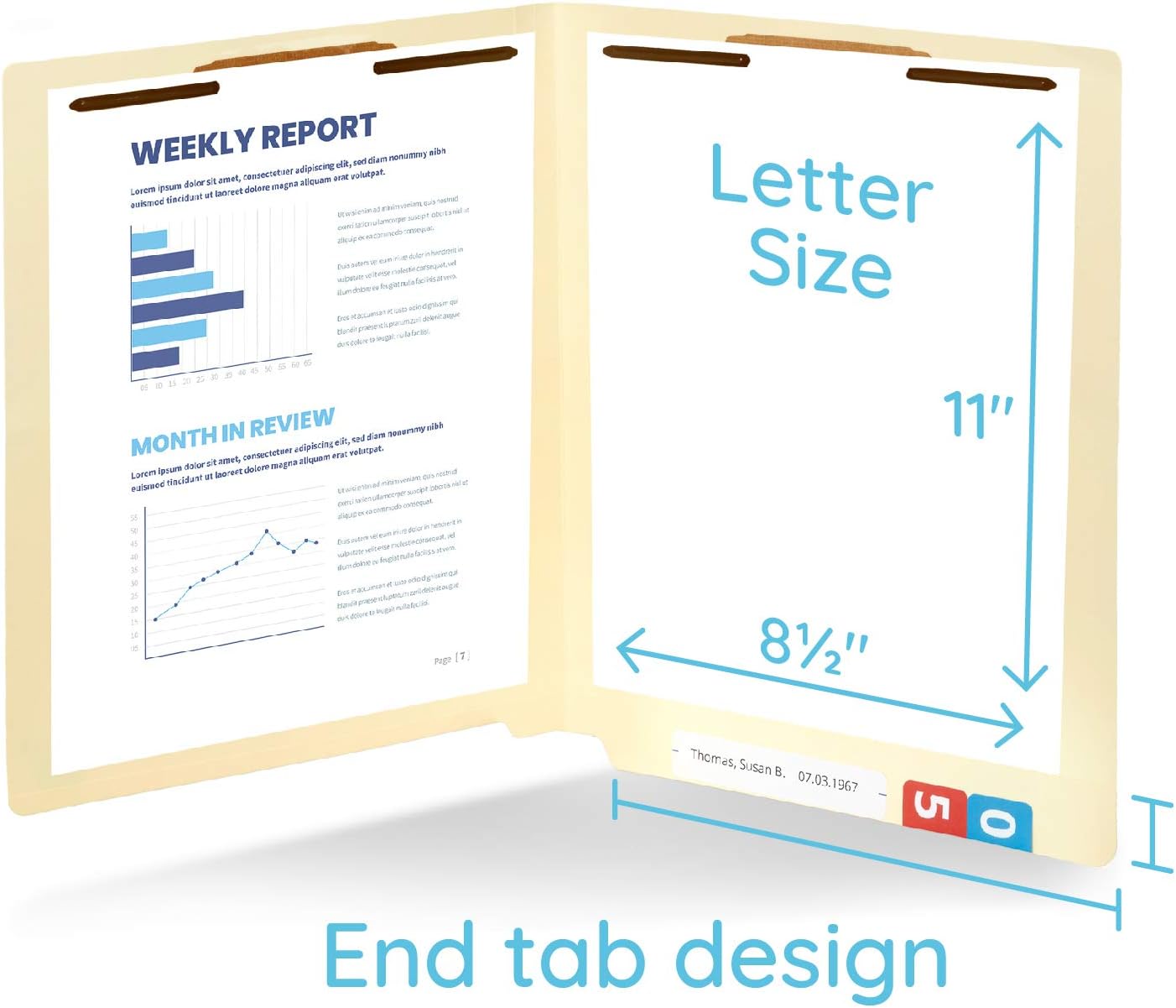 50 End Tab Fastener File Folders- Reinforced Straight Cut tab- Designed to Organize Standard Medical Files and Office documents- Letter Size, Manila, 50 Pack : Office Products