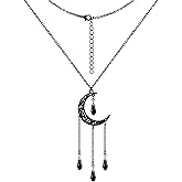 TAMAWire Black Stylish Gothic Moon Necklace, Layered Moon and Tear Drop Pendant for Women, Black Crescent Moon Bead Onyx Goth Jewelry Gift