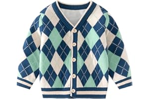 Goengmo Toddler Boys Cardigan Sweater Long Sleeve Knit Coat Grid Stripe School Uniform Kids Unisex Clothes 2-6 Years