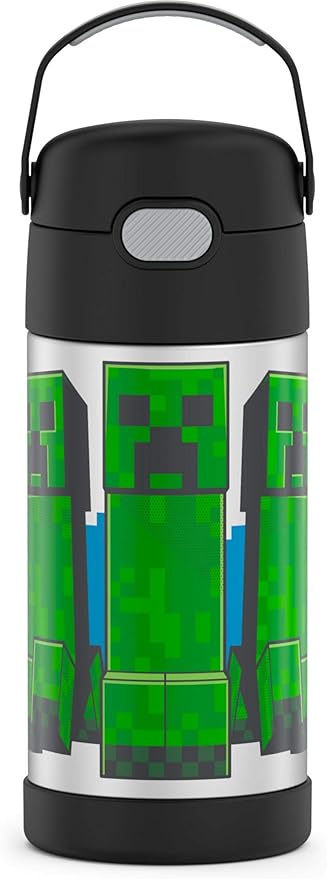 Amazon Com Thermos Funtainer 12 Ounce Stainless Steel Vacuum Insulated Kids Straw Bottle Minecraft Kitchen Dining