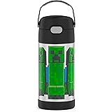 Amazon Com Thermos Funtainer 12 Ounce Stainless Steel Vacuum Insulated Kids Straw Bottle Dark Minecraft Kitchen Dining