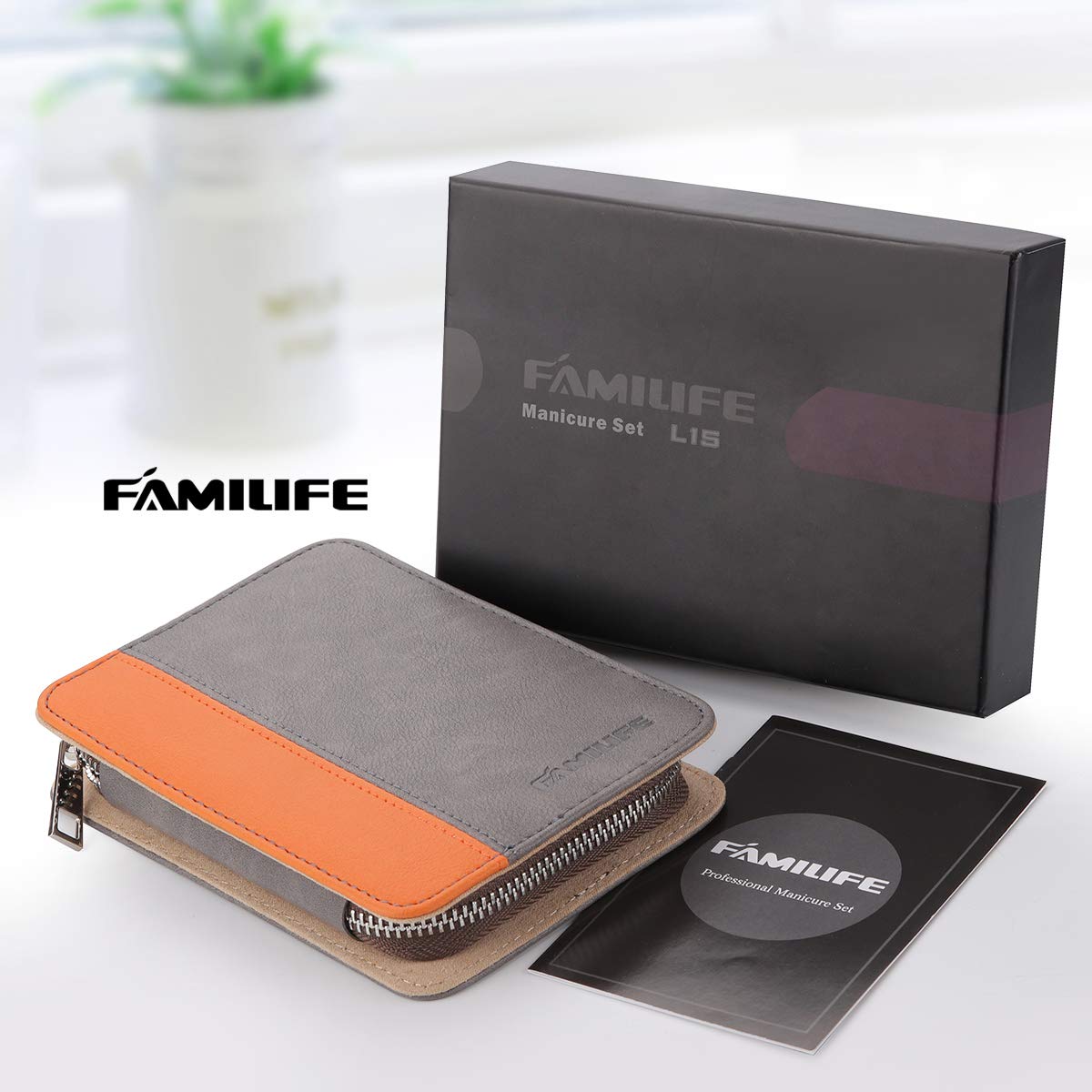FAMILIFE Manicure Set, 7 in 1 Professional Manicure Pedicure Set Nail Clipper Set, Stainless Steel Professional Grooming Kit with Gray Leather Portable Travel Nail Clipper Set for Men Father : Beauty