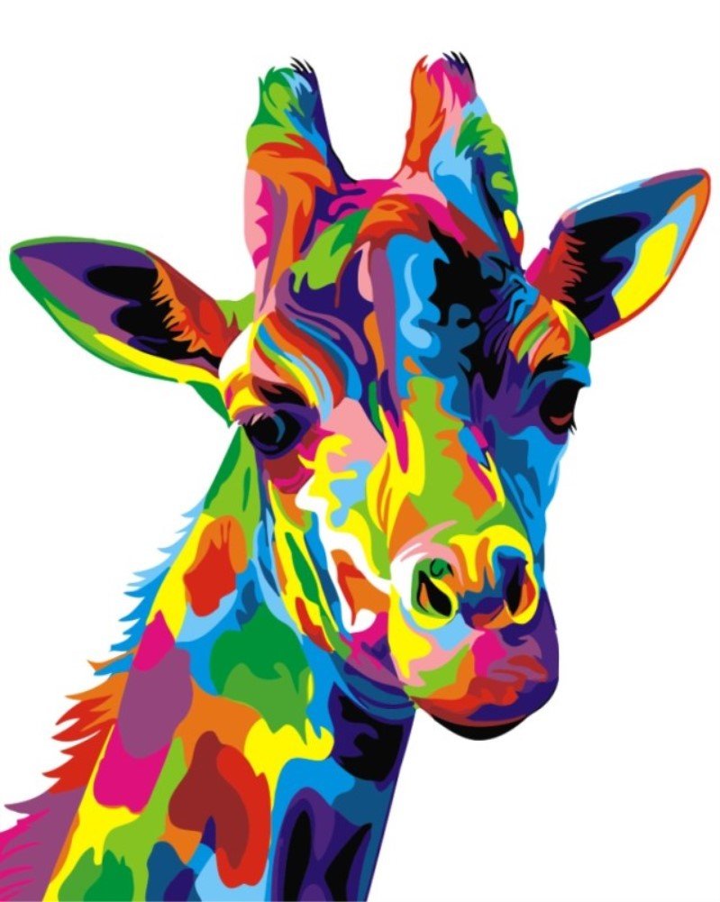 WOWDECOR Paint by Numbers Kits, DIY Oil Painting - Colorful Giraffe Animal 16x20 inch (Frameless)