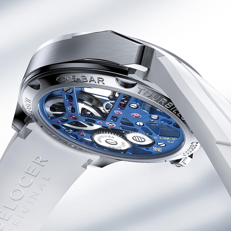 AGELOCER Manual Mechanical Watch for Men, Skeleton Tourbillon/Ceramics Case Sapphire Crystal/ 5ATM Waterproof/Rubber Starp Watches Gifts for Men