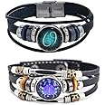 2Pcs Multilayer Constellation Zodiac Leather Bracelet Handmade Woven Zodiac Sign Wrap Bracelet Wristband for Women Men Jewelry Birthday Gift