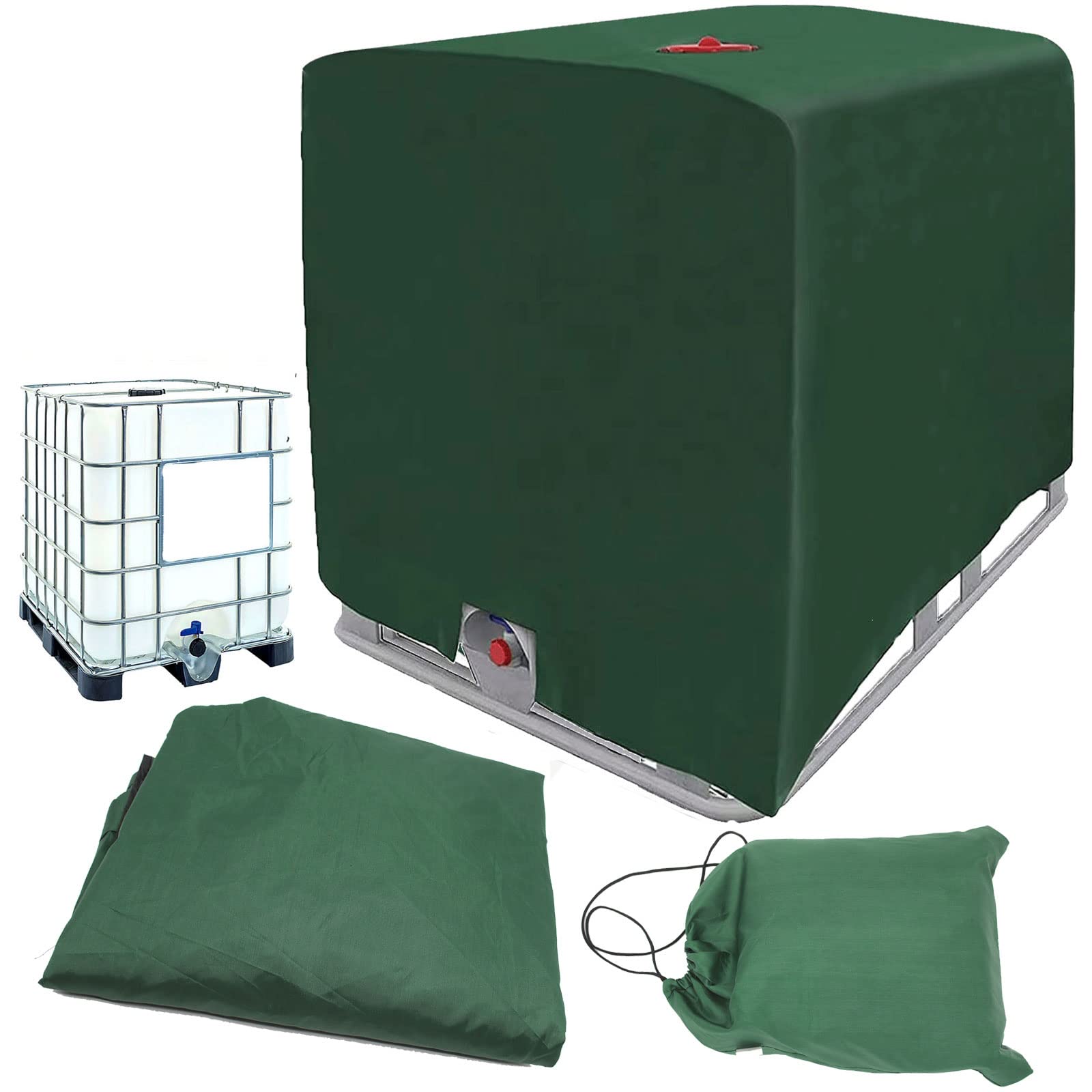 Timisea IBC Tote Cover - Sun Protective Hood for 1000L/275 Gallon Rain Water Tank (Green)