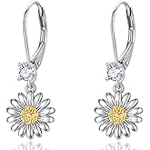 Dreamboat Daisy Sunflower Dangle Drop Earrings for Women 925 Sterling Silver You Are My Sunshine Flower Leverback Jewelry Christmas Anniversary Birthday Gifts for Her