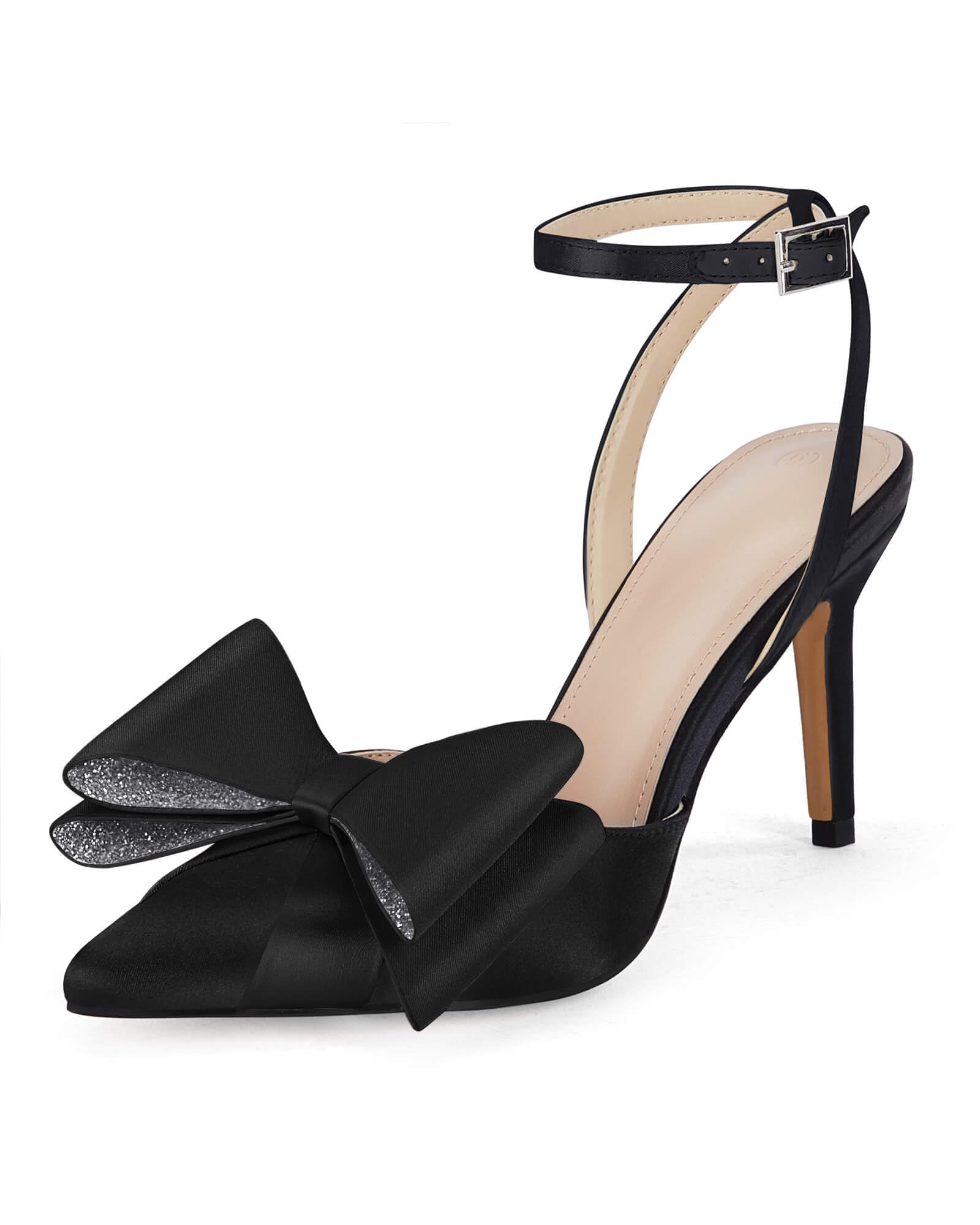 Coutgo Damen Pumps Mit Perlen-Schleife – Stiletto-Absatz 7,3 Cm, Geschlossene Spitze