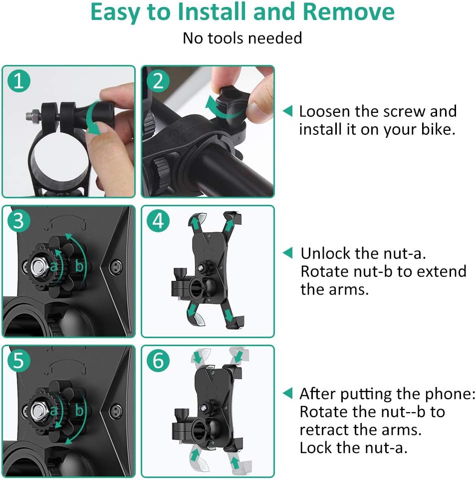 Bovon Anti-Shake Bike Phone Mount, 360 Rotation Universal Bicycle Motorcycle Phone Mount Holder Stand Cradle Clamp Compatible with iPhone 12 Pro Max/12 mini/12/11 Pro/XR/XS MAX, Samsung Galaxy S20: Electronics