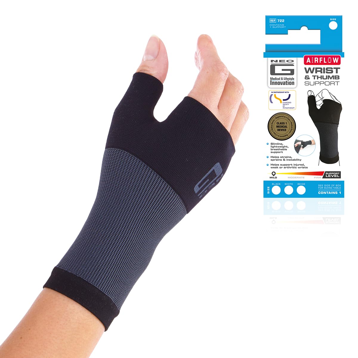 Neo-G Wrist and Thumb Support for Arthritis, Joint Pain, Tendonitis, Sprain - Wrist Brace Compression Hand Support - L – Black
