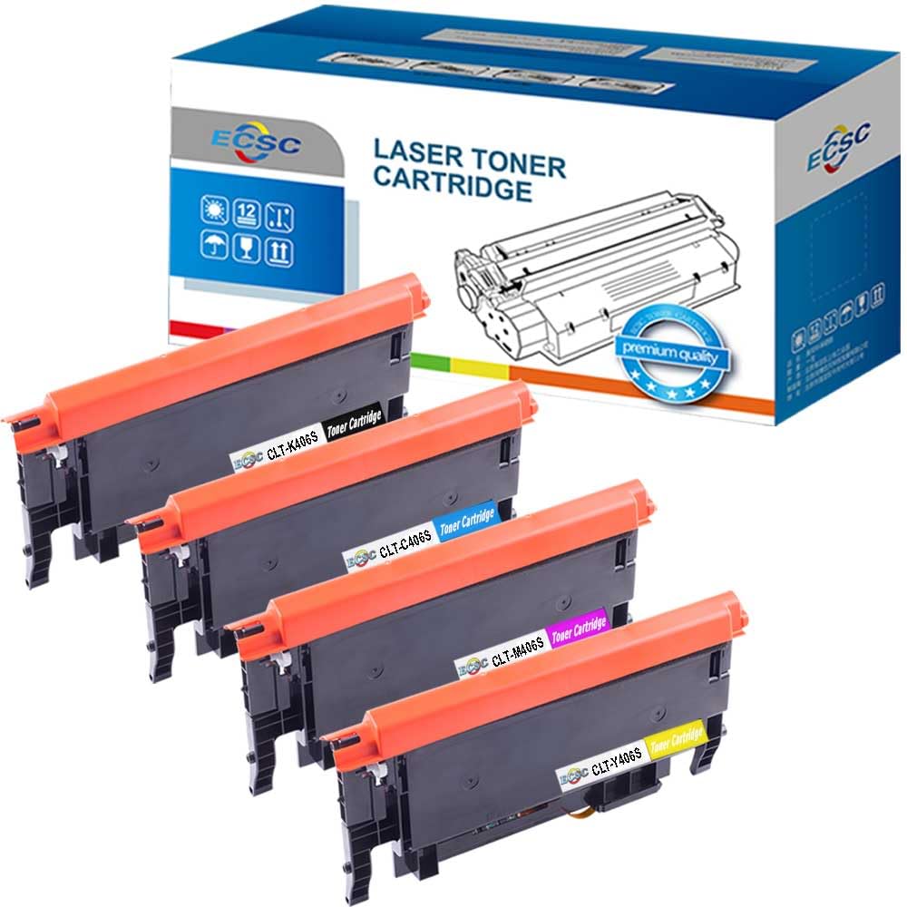 ECSC Compatible Toner Cartridge Replacement for Samsung CLP-360 CLP-365 CLP-365W CLX-3300 CLX-3305 CLX-3305FN CLX-3305FW CLX-3305W SL-C410W SL-C460FW SL-C460W CLT-406S (B/C/M/Y, 4-Pack)