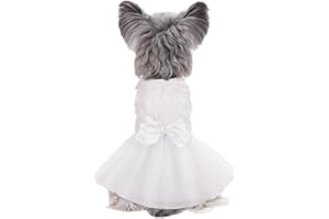 Kuoser Dog Dress Pet Wedding Dresses, Adorable Tutu Shirts for Small Medium Girl Dogs, Puppy White Princess Outfits with Luxu