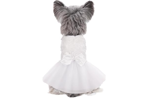 Kuoser Dog Dress Pet Wedding Dresses, Adorable Tutu Shirts for Small Medium Girl Dogs, Puppy White Princess Outfits with Luxu