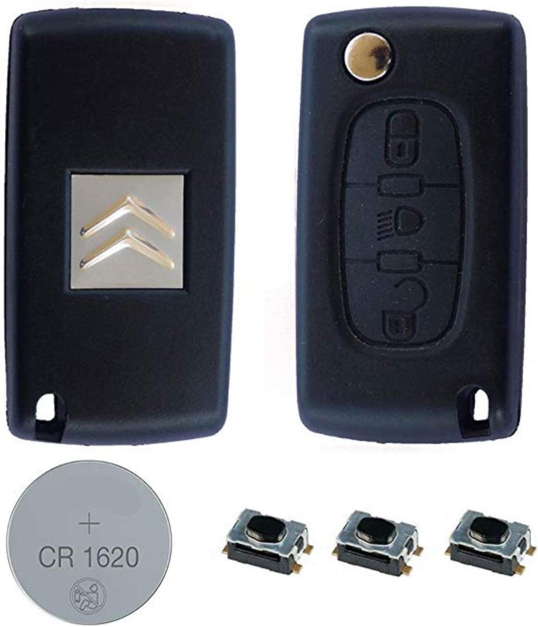Citroen Replacement 3 Button Remote Car Key Fob Case with Flip Blade, Micro Switches and Battery for C1 C2 C3 C4 C5 C6 Grand Xsara Picasso Berlingo Dispatch Keys & Fobs for Citroen Cars & Vans