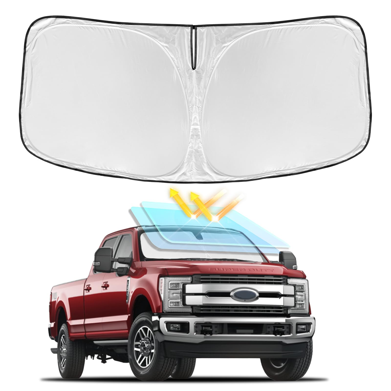 Photo 1 of for Ford Super Duty F250 F350 F450 F550 2017-2024 2025 Windshield Sun Shade - 4 Layers Car Sunshades for Front Window Shade Cover Custom Fit F-250 Sun Visor 240T Shade Blocks UV Rays Car Accessories