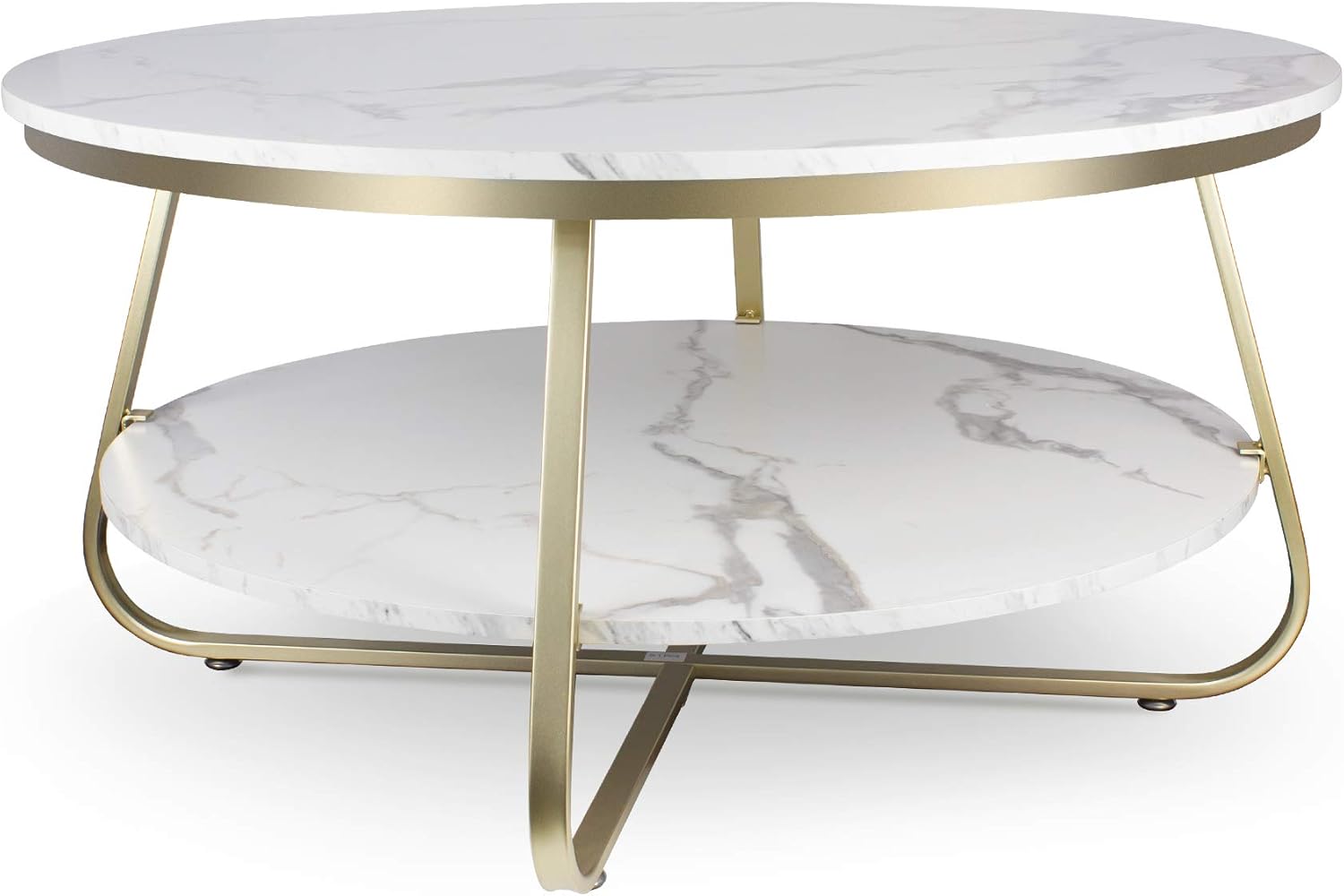 Elephance Round Coffee Table with Storage, 35.8 Inch Rustic Wood Coffee Table with Strong Metal Frame for Living Room, Dining Room, Cocktail Table, Round Sofa Table (White): Kitchen & Dining