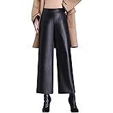 Lucrosun Women's Elastic High Waist Wide Leg Faux Leather Pants Palazoo Trousers