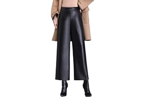 Lucrosun Women's Elastic High Waist Wide Leg Faux Leather Pants Palazoo Trousers