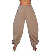 OYOANGLE Women's High Waisted Barrel Pants Zipper Fly Loose Business Casual Work Office Trousers