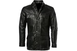 THE HUB LEATHER Storm Jacket Genuine Leather Flap Patch Pockets Dual Front Option Racing Jacket 3/4 Length for Men