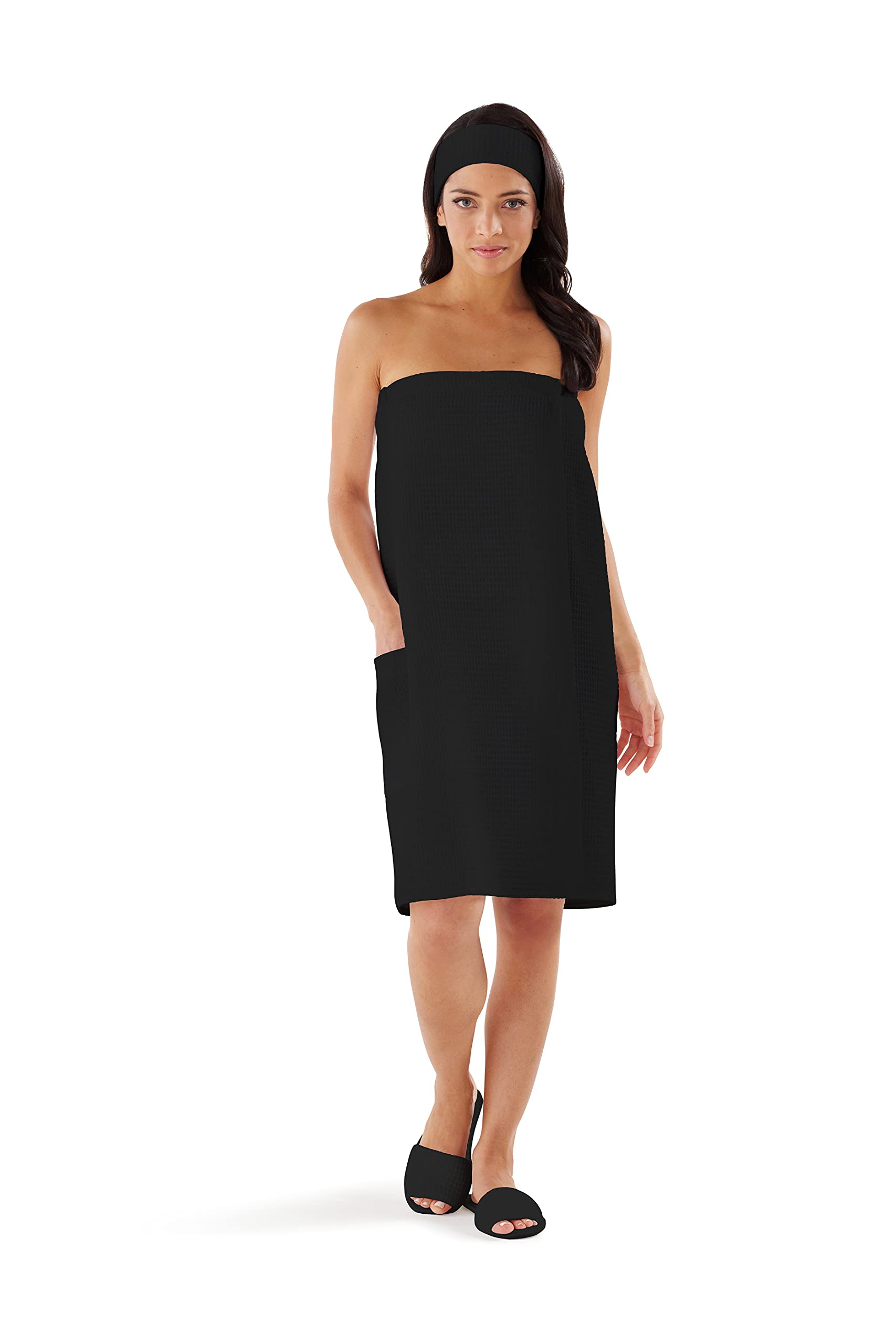 Boca Waffle Towel Wrap for Women - Lightweight Sauna Towel - Bath Wrap for Home, Spa, Facial or Gym - Secure & Adjustable, Plus Size