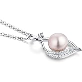 JO WISDOM Freshwater Cultured Pearl Pendant Necklace for Women in Sterling Silver,Infinity Design Necklace with 9mm Pearl and 2mm Gemstone