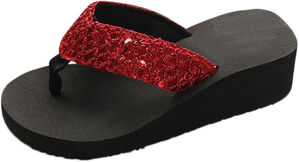Minetom Damen Sandalen Flach - Glitzer Strass Flip Flops Strand