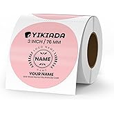 YIKIADA Pink Circle Thermal Labels Vinyl 3 Inch Self-Adhesive Round Stickers Roll Waterproof Printer Decals Name Tag for QR Code DIY Office Address 500 PCS