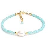 Gempires Gemstone Beaded Bracelet with Freshwater Pearl for Women, | Handmade beaded bracelet featuring a genuine freshwater pearl&mdash;choose from 15 natural birthstones with an adjustable extender