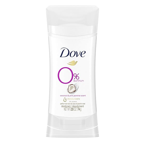 DOVE 0% ALUMINUM DEODORANT STICK NON-IRRITATING DEODORANT FOR UNDERARM CARE COCONUT AND PINK JASMINE KINDEST ALUMINUM FREE DEODORANT 2.6 OZ