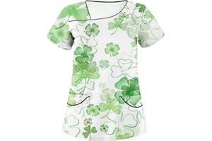 FQZWONG Saint Patricks Day Shirt Womens Short Sleeve Scrub Tops Plus Size Ladies V Neck Nursing Uniforms Classic Graphic Tees