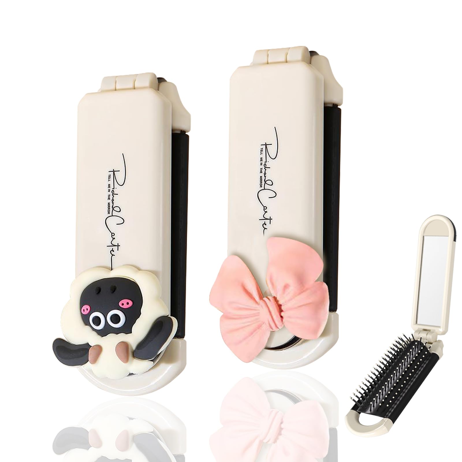 KASESSS 2 Pcs Detangle Hair Brush, Foldable Hair Brush Women, Travel Hairbrush with Mirror Wet Hair Brush Portable Hairbrushes for Women Men and Kids Anti Tangle Hair Brush for All Hair Types