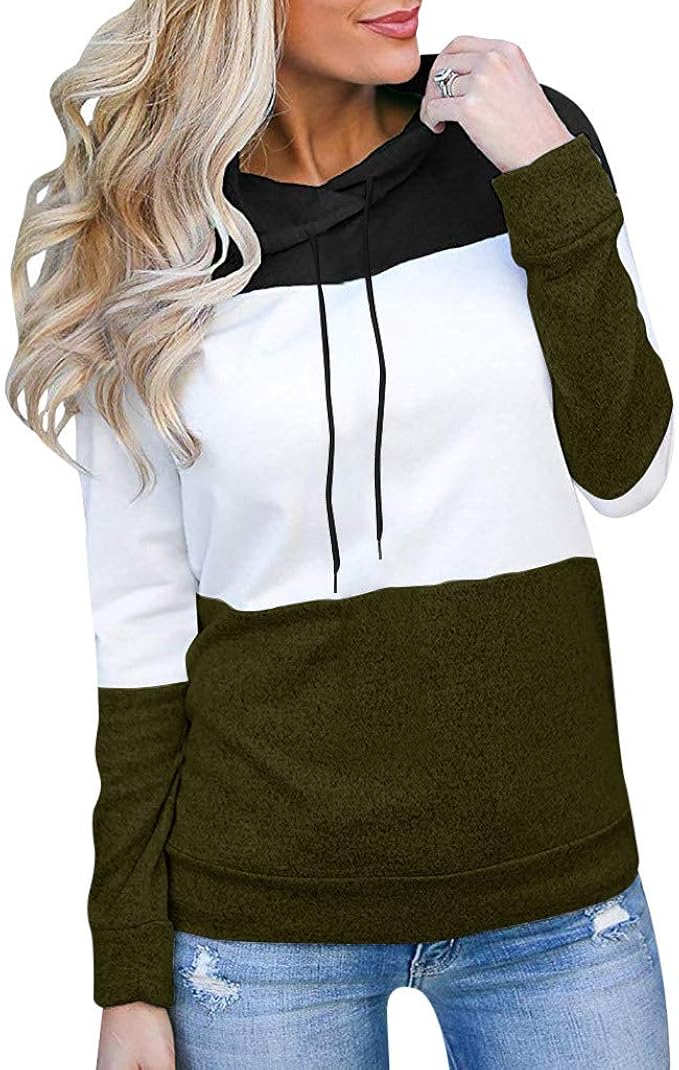 Xmiral Hoodies Women Patchwork Thin Hooded Jumper Long Sleeve Striped