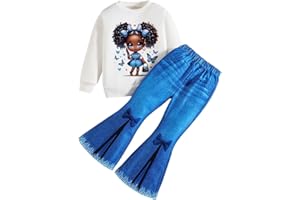 Nivne Tco Toddler Girls Outfits-Cartoon Print Casual Sweatshirt and Flared Pants- Girls Sweatshirt Sets (3-7T)