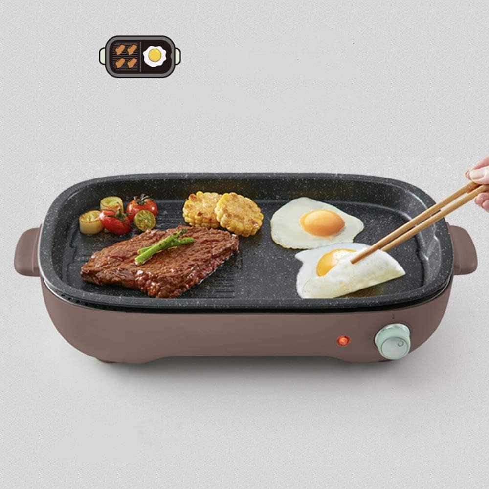 review NBLL Household Portable Electric Grill, Multi-Function Non-Stick Grill, Brown, Aluminum Plate, Aluminum Alloy, Suitable for Family, Party, Barbecue, etc.