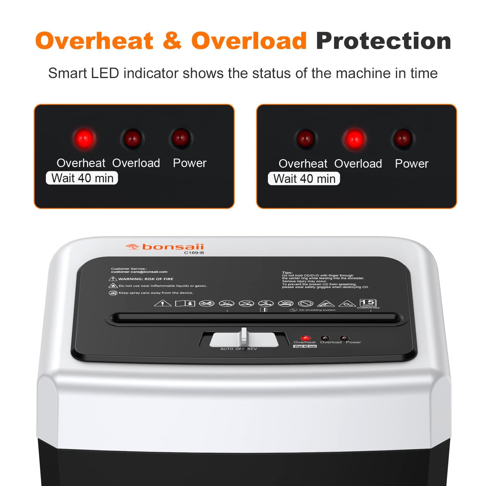 Bonsaii 15-Sheet Office Paper Shredder, 40 Mins Heavy Duty Shredder for Home Office, Crosscut Shreder with Anti-Jam System & P-4 High Security Supports CD/Credit Cards/Staple,5 Gal Pullout Bin C169-B